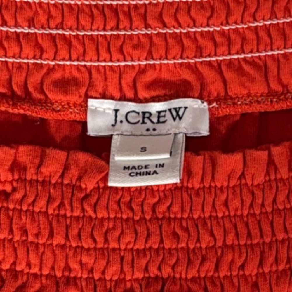 J. Crew Bright Burnt Orange Smocked Blouse 100% Cotton - Picture 2 of 8